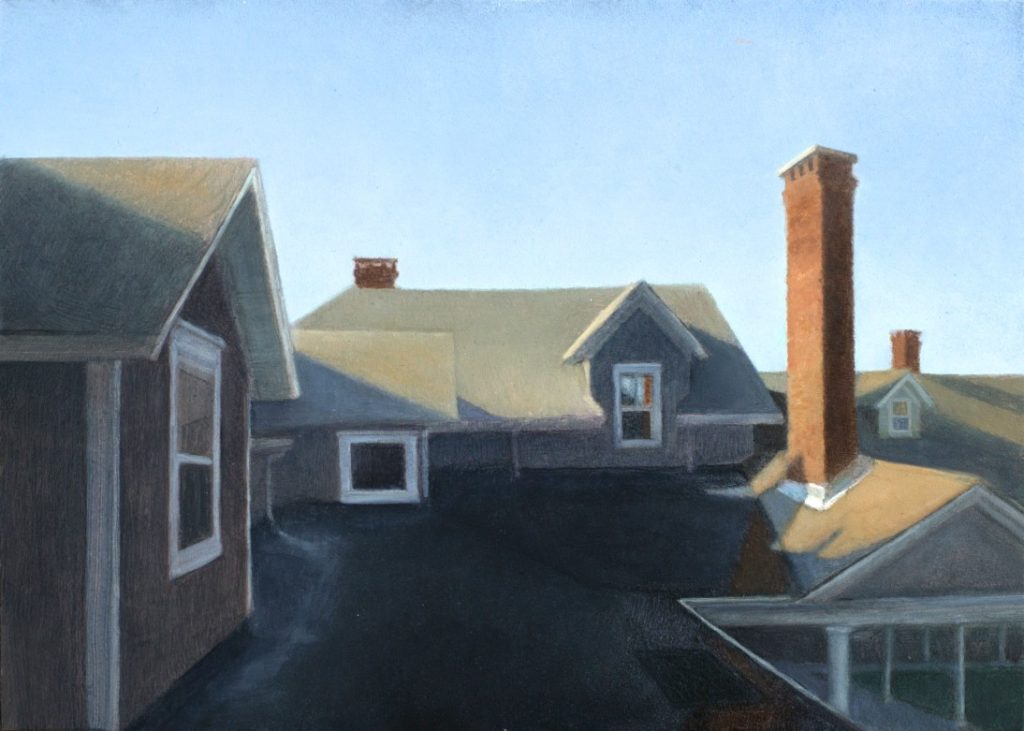 Morning on the Avalon Roof, Oil on Panel, 5 x 7 inches, 2017