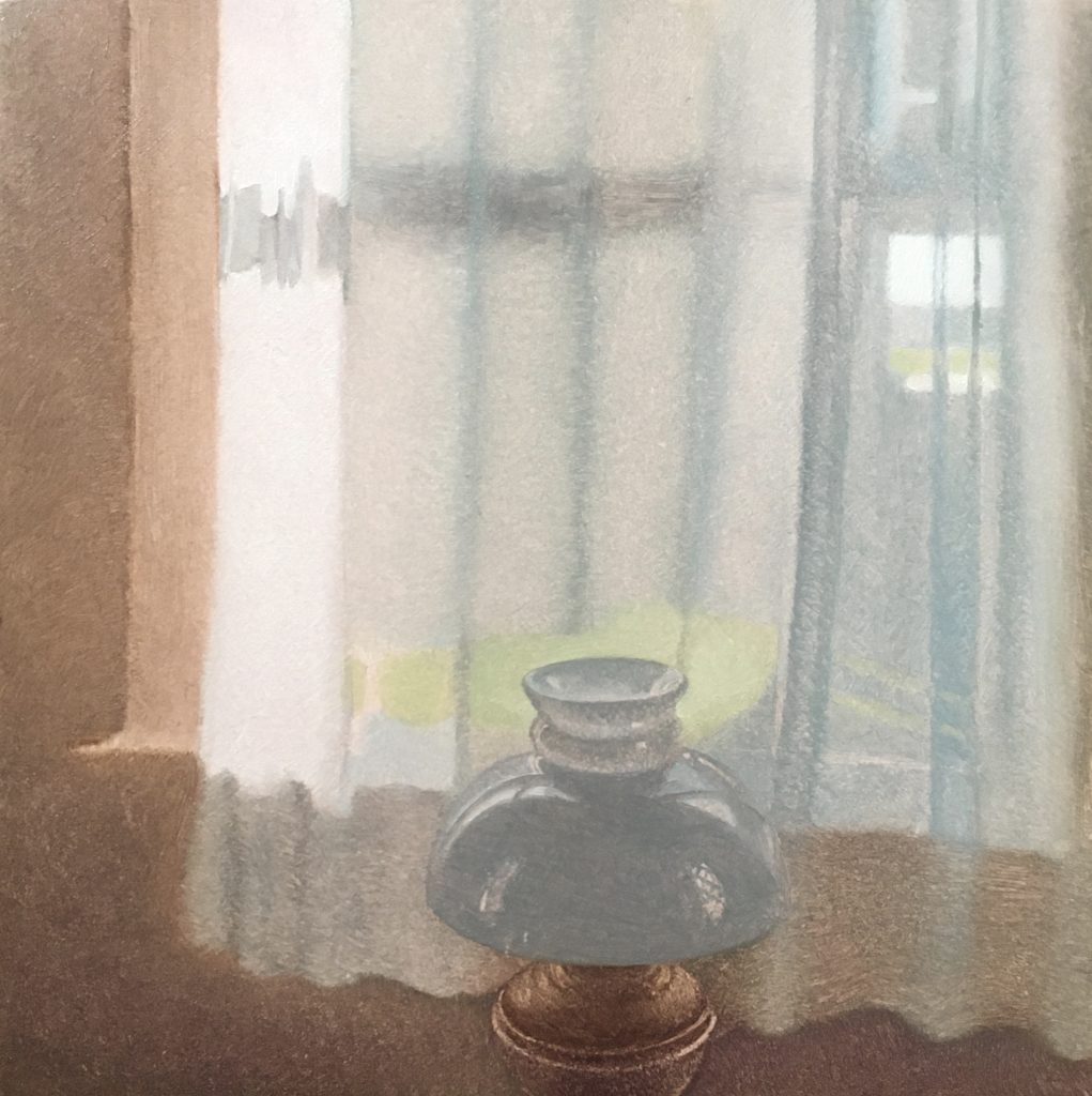 Lamp by Window, Oil on Panel, 4 x 4 inches, 2019