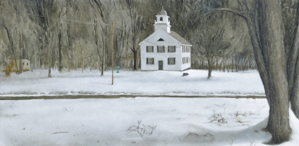 Study for Vermont Church, Oil on Panel, 8 x 16 inches, 2018