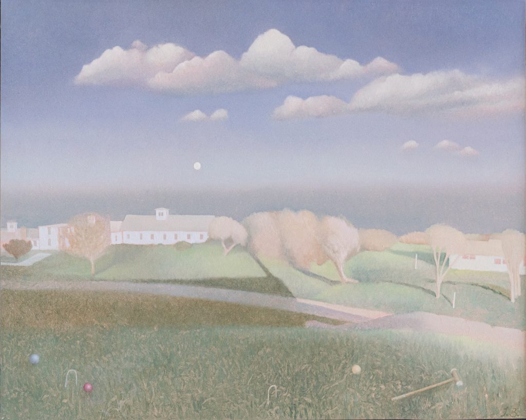 Moonrise Croquet, Oil on Panel, 12 x 16 inches, 2022
