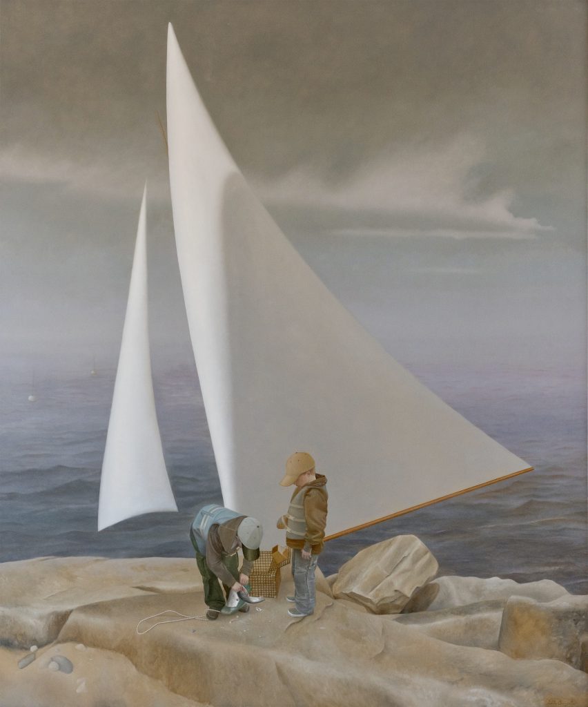 Baiting the Crab Trap, Oil on Linen, 72 x 60 inches, 2022