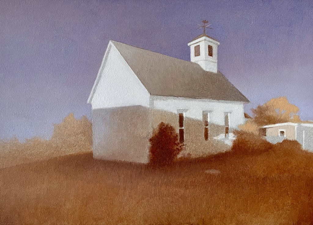 Church with Shadow Study, Oil on Panel, 5 x 7 inches, 2022