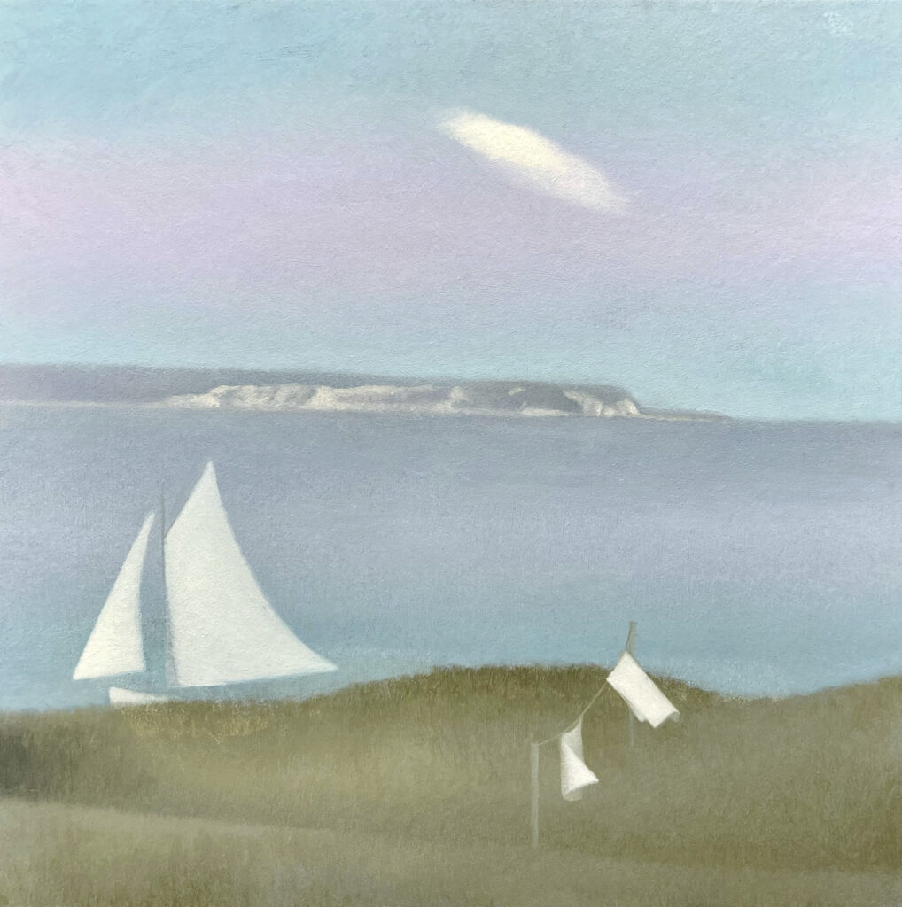 Aquinnah from Cuttyhunk, Oil on Panel, 6 x 6 inches, 2024