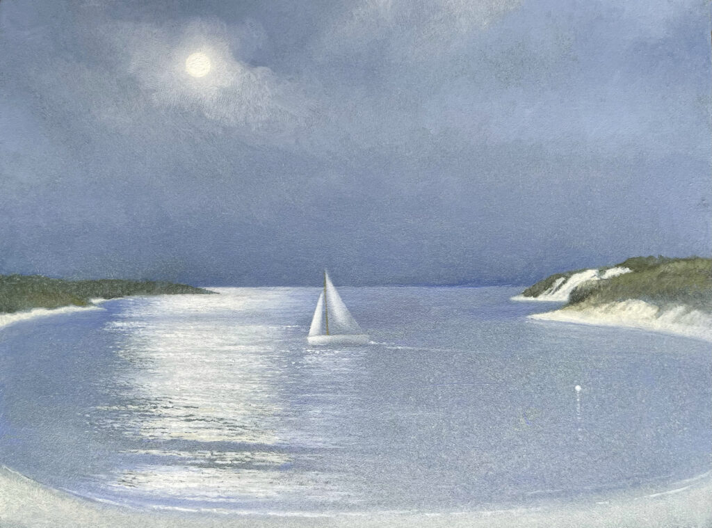 Moonlit Cove, Oil on Panel, 6 x 8 inches, 2024